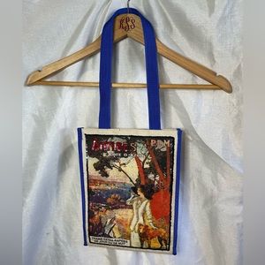 Antibes Cote D Azur Print Sequin Embellished Canvas Shoulder Tote Bag Purse
